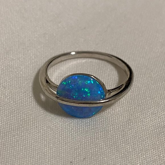 Opal Saturn Ring in Blue and Silver - Picture 3 of 3